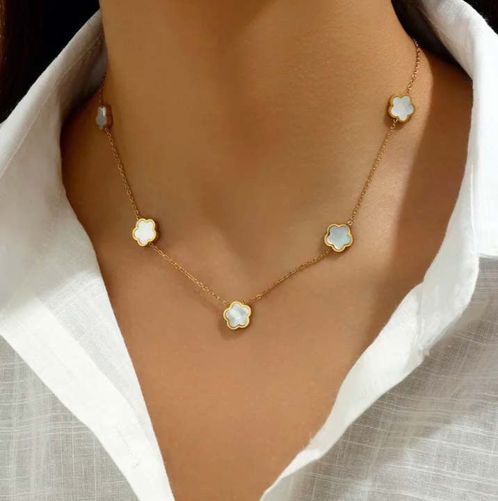 OSIANA Reversible Clover Necklace For Women 14K Gold Plated Natural Stone Four Leaf Pendant Necklaces Lucky Charm Jewelry Mother Of Pearl