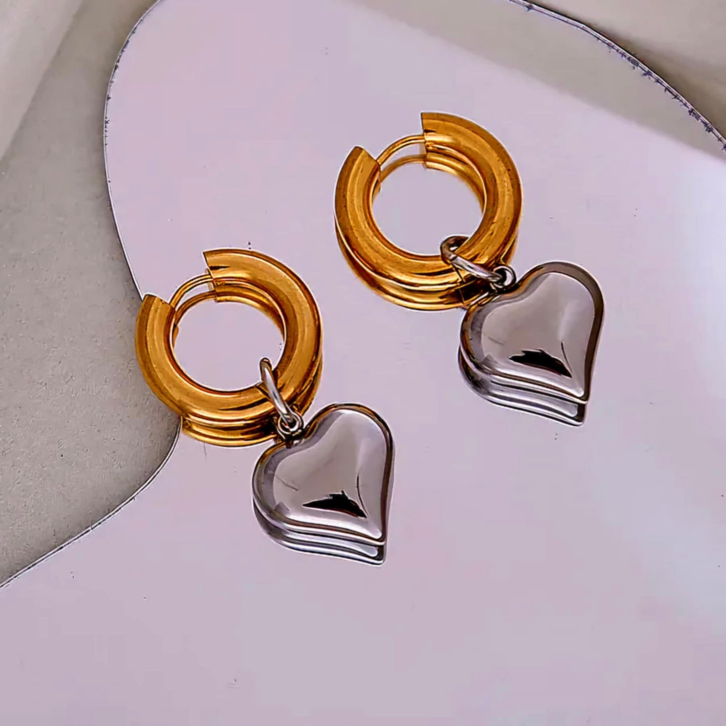 Two Tone Heart Earrings